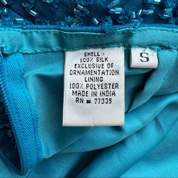 Scala Turquoise Blue Beaded Halter Neck Double Split Formal Gown - Picture 16 of 16